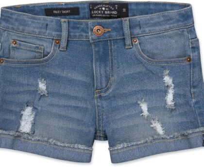 Lucky Brand Girls Cuffed Jean Shorts, Stretch Denim with 5 Pockets, Mid to High Rise Waist