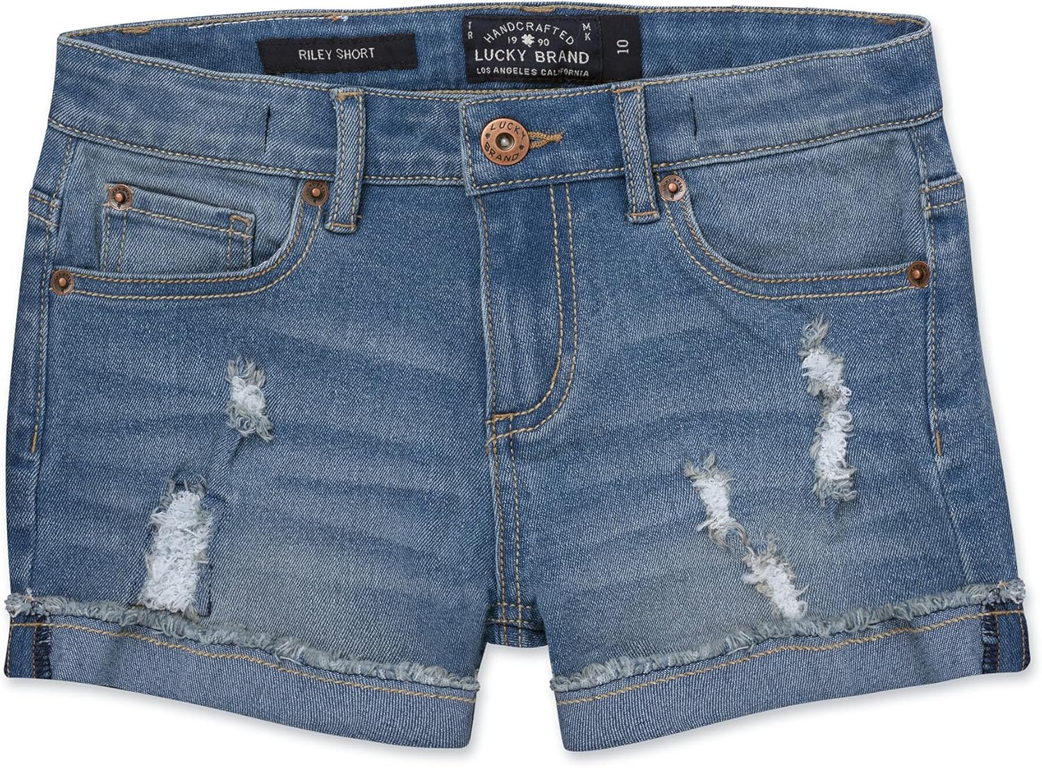 Lucky Brand Girls Cuffed Jean Shorts, Stretch Denim with 5 Pockets, Mid to High Rise Waist