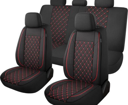 YGL Breathble Car Seat Covers Full Set, Washable Seat Covers for Cars, Premium Cloth Car Seat Protectors, Interior Covers for Cars, Sedan Van Truck SUV(Black/Red)