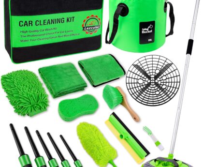 17Pcs Car Wash Kit,62″ Car Wash Brush Mop with Long Handle,Car Cleaning Kit,Car Detailing Brush Set,Car Wash Bucket,Car Wheel Brush,Complete Interior Car Cleaning Supplies