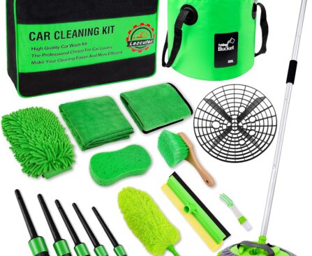 17Pcs Car Wash Kit,62″ Car Wash Brush Mop with Long Handle,Car Cleaning Kit,Car Detailing Brush Set,Car Wash Bucket,Car Wheel Brush,Complete Interior Car Cleaning Supplies
