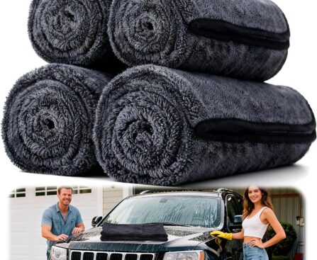 4PCS Car Drying Towel Microfiber Detailing Kit – 36×24 in Car Towels Cleaning Supplies, Reusable Shammy Quick Dry Cloth for Carwash, for Auto, Boat, RV, Garage & Home, Scratch-Safe Absorbent Cleaning