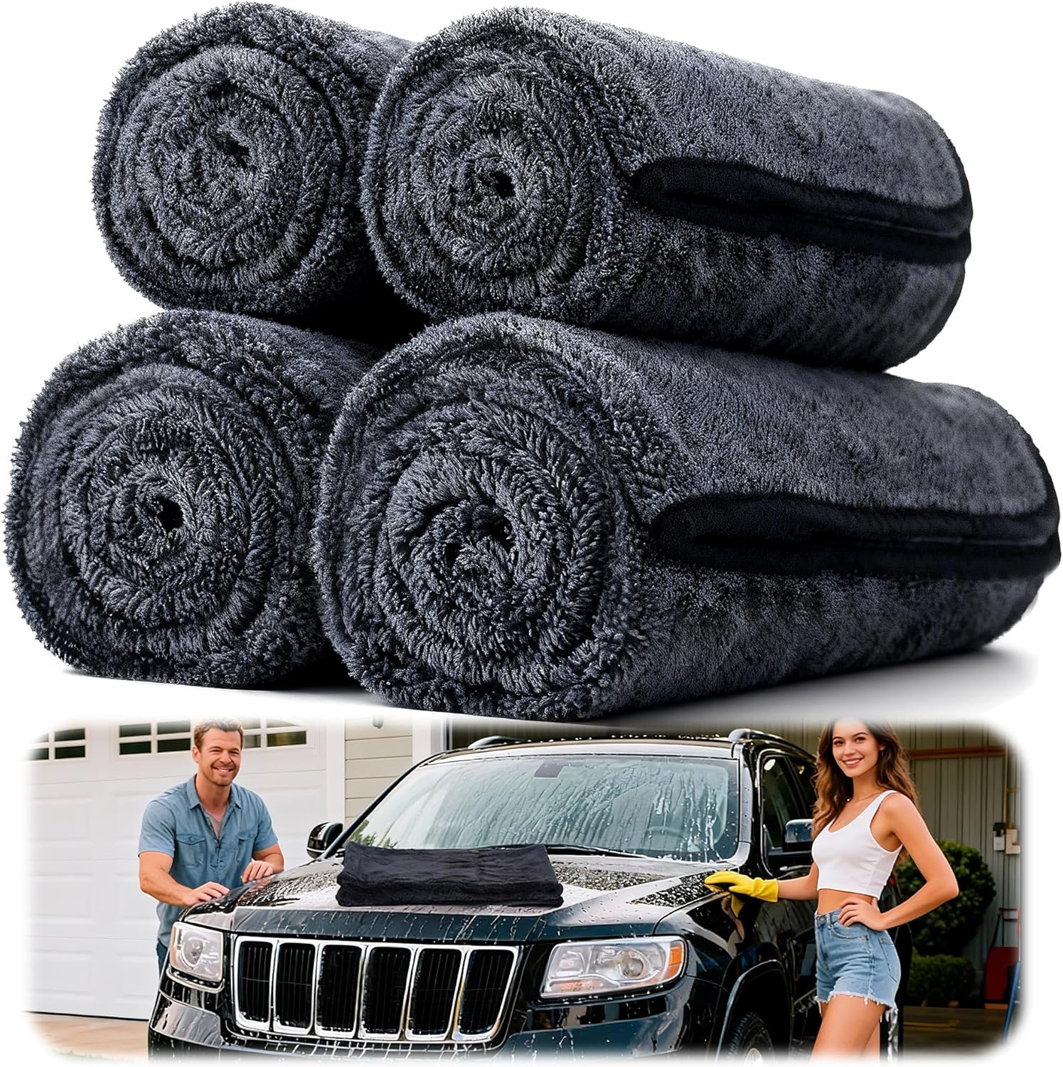 4PCS Car Drying Towel Microfiber Detailing Kit – 36×24 in Car Towels Cleaning Supplies, Reusable Shammy Quick Dry Cloth for Carwash, for Auto, Boat, RV, Garage & Home, Scratch-Safe Absorbent Cleaning