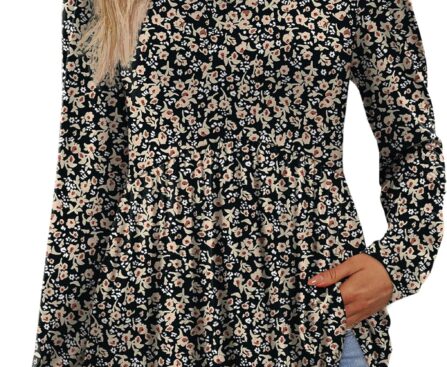 WIHOLL Womens Tops Long Sleeve Fall Shirts Babydoll Peplum Tops for Women V Neck Tunic Dressy Casual Blouses