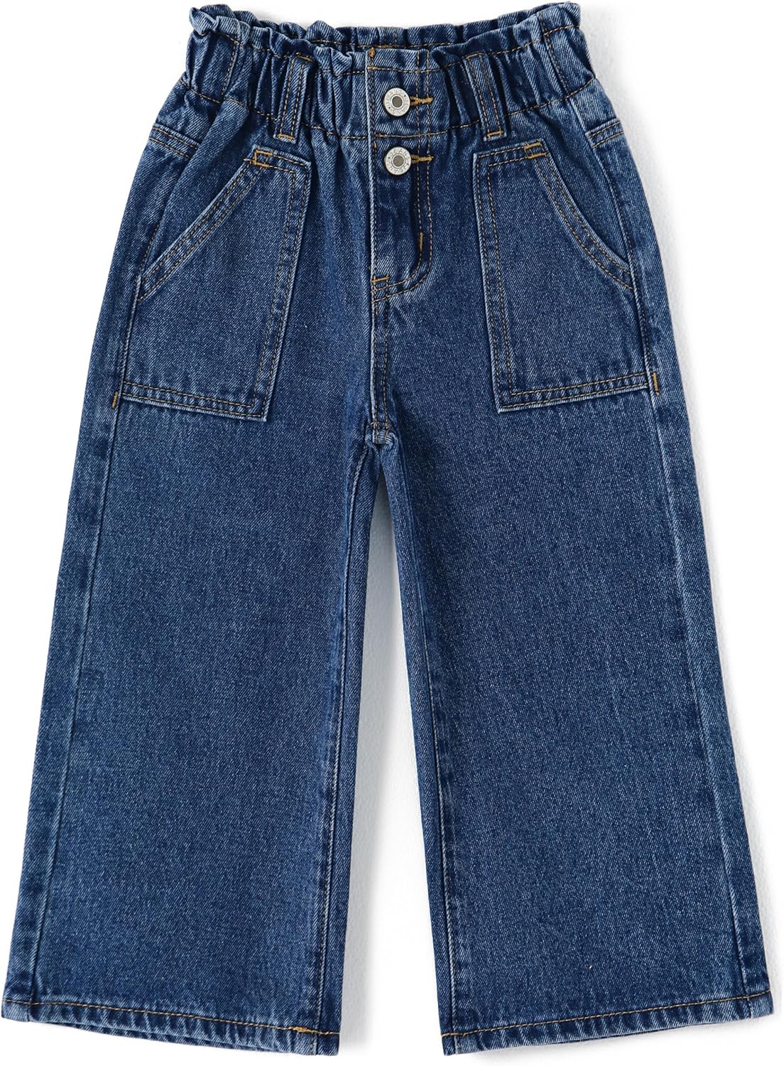 KIDSCOOL SPACE Baby Girls Jeans,Toddler Elastic Waist with D-Ring Slant Pockets Wide-Leg Denim Pants