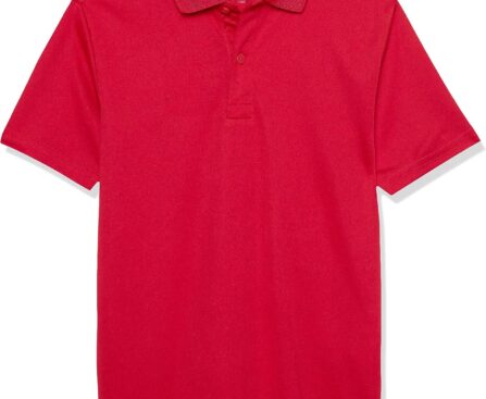 IZOD Boys’ School Uniform Short Sleeve Polo Shirt, Button Closure, Moisture Wicking Performance Material