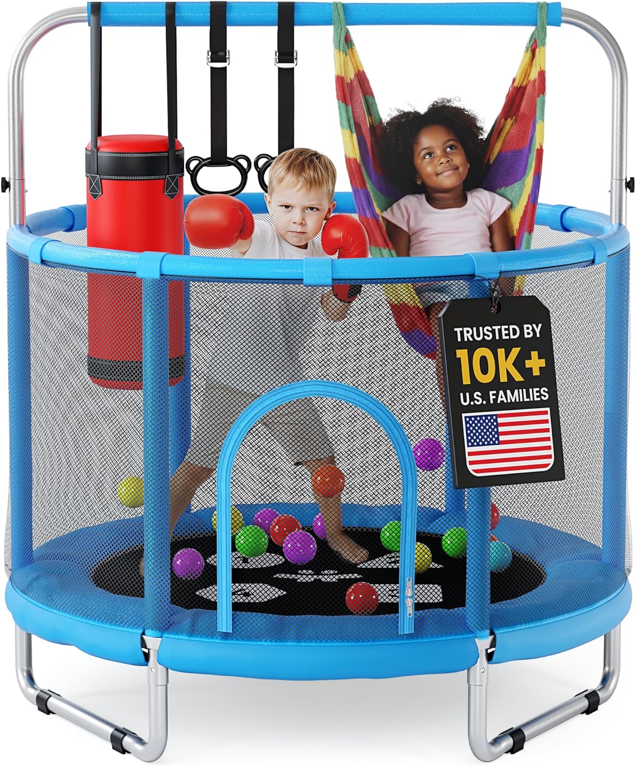 Happin® 55’’ Trampoline for Kids with Safety Enclosure, Indoor & Outdoor Toddler Trampoline, Ultra Safe Design with Multi Activity Accessories, Perfect Toddler Gift for Boys & Girls Ages 1–8
