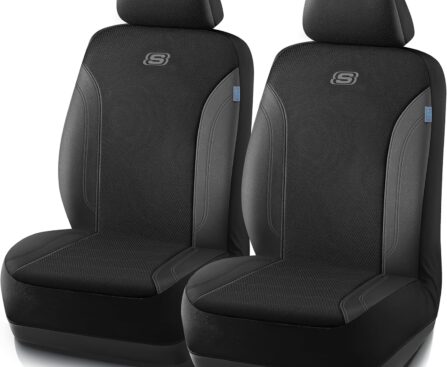 Skechers Car Seat Covers, Work Leather Seat Covers 5-Times Stronger Built-in Webbing, Oxford Fabric Front Seat Cover, Airbag Compatible, Automotive Comfort for Cars, Trucks, SUVs,Black