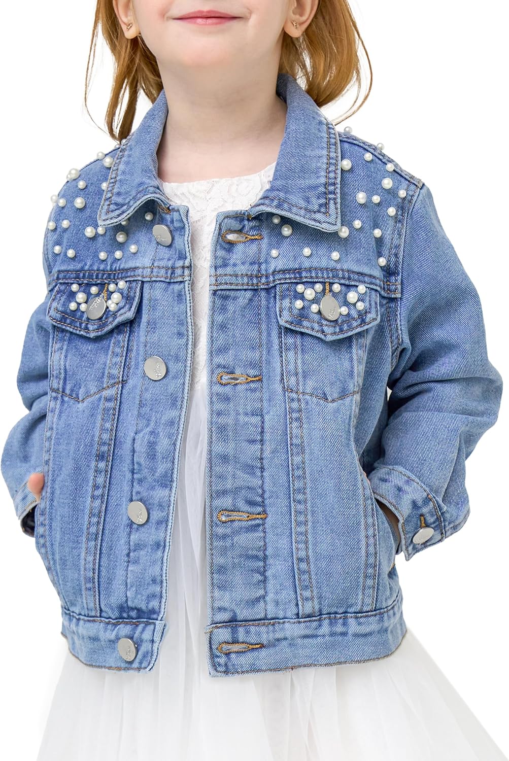 Miipat Toddler Girls Denim Jacket Sequin Patchwork Jean Jacket Little Kids Button Down Long Sleeve Jean Coat