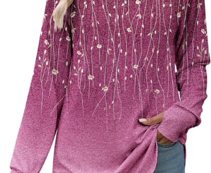 Zeagoo Women’s Casual Long Sleeve Shirts Crew Neck Round Hem Loose T-Shirts Tunic Tops with Thumb Holes