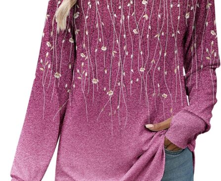 Zeagoo Women’s Casual Long Sleeve Shirts Crew Neck Round Hem Loose T-Shirts Tunic Tops with Thumb Holes