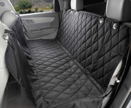 4Knines Dog Backseat Cover with Hammock for Cars, SUVs, and Trucks – Waterproof Layers, Nonslip Seat Protector, Durable Nylon Clips, K9 Shield with Heavy Duty Thread, (Regular, Black)