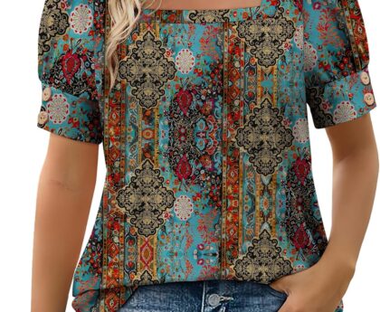 WIHOLL Womens Tops Summer Short Sleeve Shirts Square Neck Spring Outfits 2026 Fashion Clothing Blouses