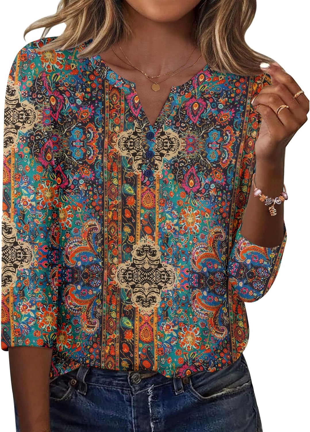 Zeagoo 3/4 Length Sleeve Womens Tops Casual Dressy Summer Blouses Buisness Work Spring Tee Shirts