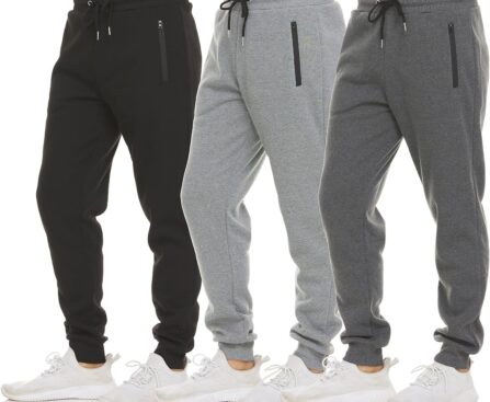 PURE CHAMP Mens 3 Pack Fleece Active Athletic Workout Jogger Sweatpants for Men with Zipper Pocket and Drawstring Size S-3XL