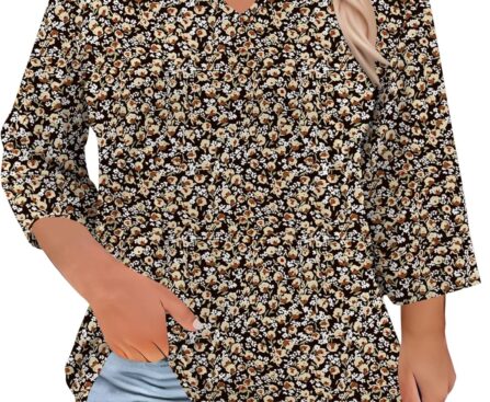 Rapbin Womens Plus Size Tops 3/4 Length Sleeve Shirts Crewneck Dressy Casual Blouses Trendy Keyhole Tunic Top XL-5XL