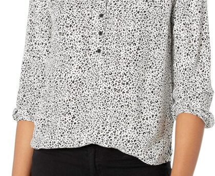 Amazon Essentials womens 3/4 Sleeve Button Popover Shirt, Loose-Fit V-Neck Blouse