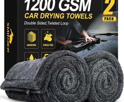 2-Pack 1200 GSM Car Drying Towels – Microfiber Towels for Cars (36″ x 24″), Ultra-Absorbent, Streak-Free, Scratch-Free, No Water Spots, Double-Twist Pile & Edgeless Design