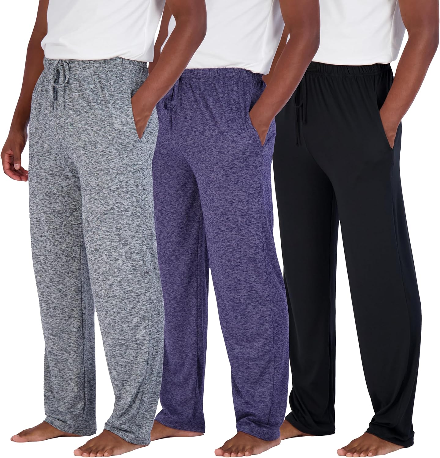 Real Essentials 3 Pack: Men’s Pajama Pants Soft PJ Lounge Bottoms Loungewear Pijamas Elastic Waist Pockets (Big and Tall)