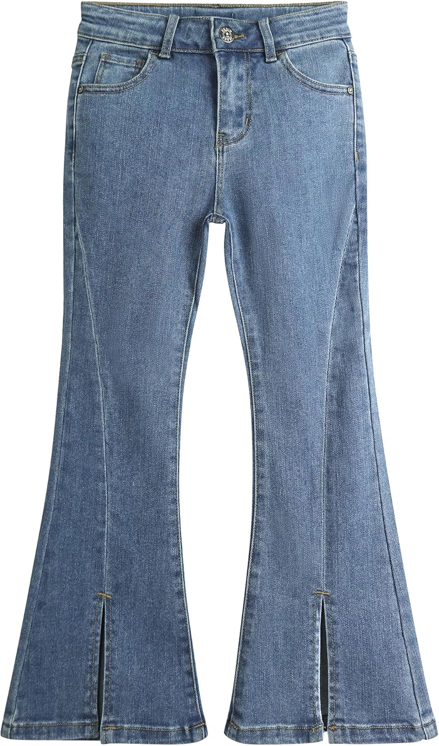 KIDSCOOL SPACE Girls Simple Jeans, 6-15T Elastic Band High Stretch Flared Denim Pants
