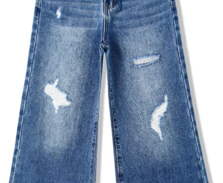 KIDSCOOL SPACE Girls Flare Jeans,Little Big Girl Ripped Wide Leg Summer Denim Pants