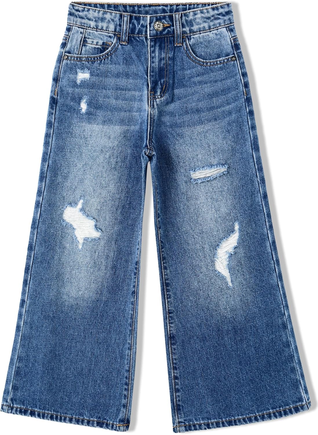 KIDSCOOL SPACE Girls Flare Jeans,Little Big Girl Ripped Wide Leg Summer Denim Pants