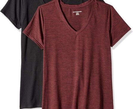 Amazon Essentials Womens Active Quick Dry Tech Stretch Short-Sleeve V-Neck T-Shirt (Available in Plus Size)