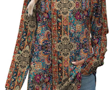 Zeagoo Women’s Casual Long Sleeve Shirts Crew Neck Round Hem Loose T-Shirts Tunic Tops with Thumb Holes