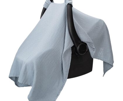 Comfy Cubs Baby Car Seat Cover – Soft, Breathable Bamboo Rayon and Muslin Cotton Blend – Lightweight Canopy for Sun, Bug, and Comfort Protection – Large Size Infant Seat Cover in Pacific Blue Design