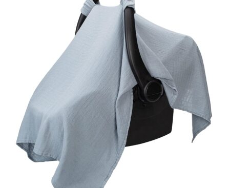 Comfy Cubs Baby Car Seat Cover – Soft, Breathable Bamboo Rayon and Muslin Cotton Blend – Lightweight Canopy for Sun, Bug, and Comfort Protection – Large Size Infant Seat Cover in Pacific Blue Design