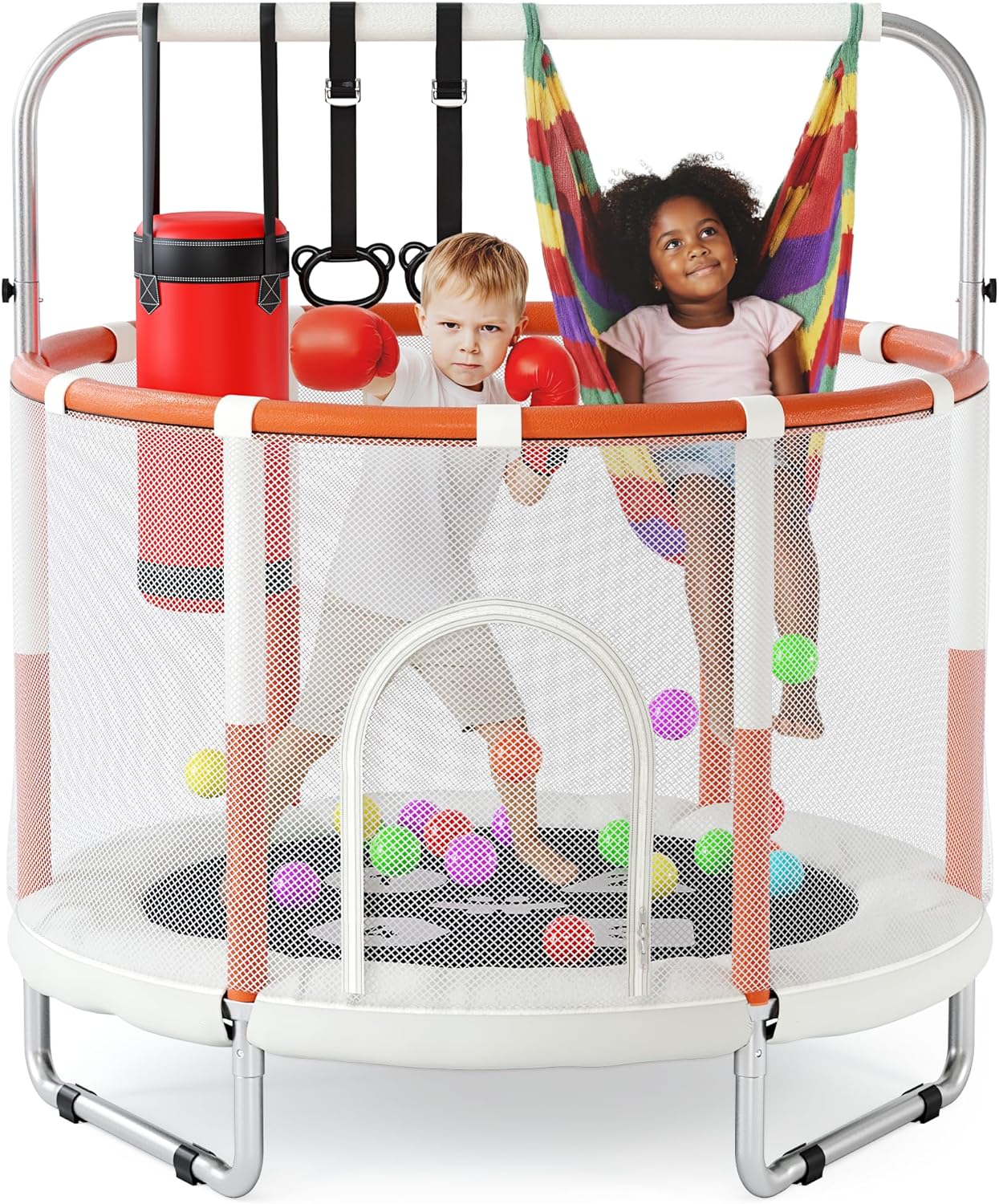 Happin® 55’’ Trampoline for Kids with Safety Enclosure, Indoor & Outdoor Toddler Trampoline, Ultra Safe Design with Multi Activity Accessories, Perfect Toddler Gift for Boys & Girls Ages 1–8
