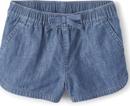 The Children’s Place Baby Girls’ and Toddler Tie Front Denim Pull On Shorts