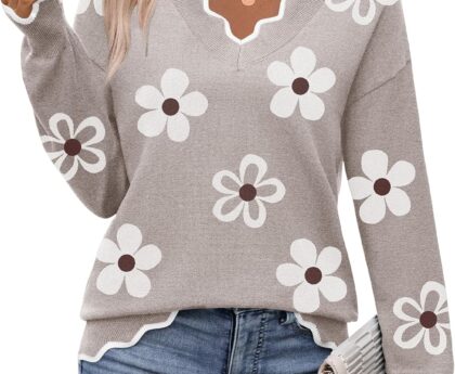 Zeagoo Women’s 2025 Fall V Neck Sweater Casual Long Sleeve Lightweight Ribbed Knit Pullover Sweaters Dressy Casual Tops