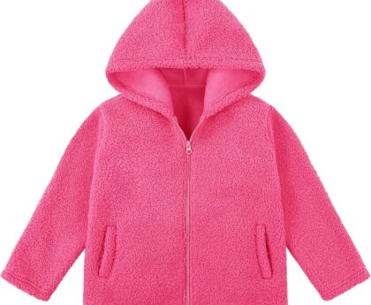 Toddler Girls Fleece Jacket Fleece Full Zip Hooded Jacket with Pockets Fall Winter Fuzzy Outwear Coat for Girls