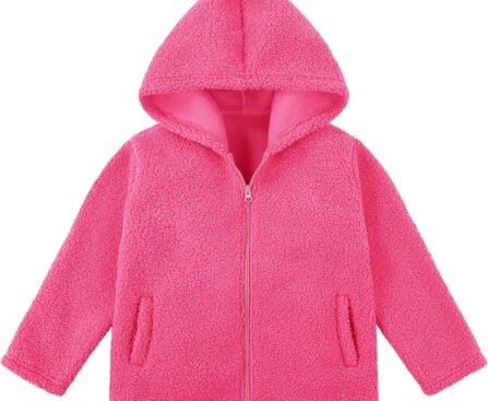 Toddler Girls Fleece Jacket Fleece Full Zip Hooded Jacket with Pockets Fall Winter Fuzzy Outwear Coat for Girls