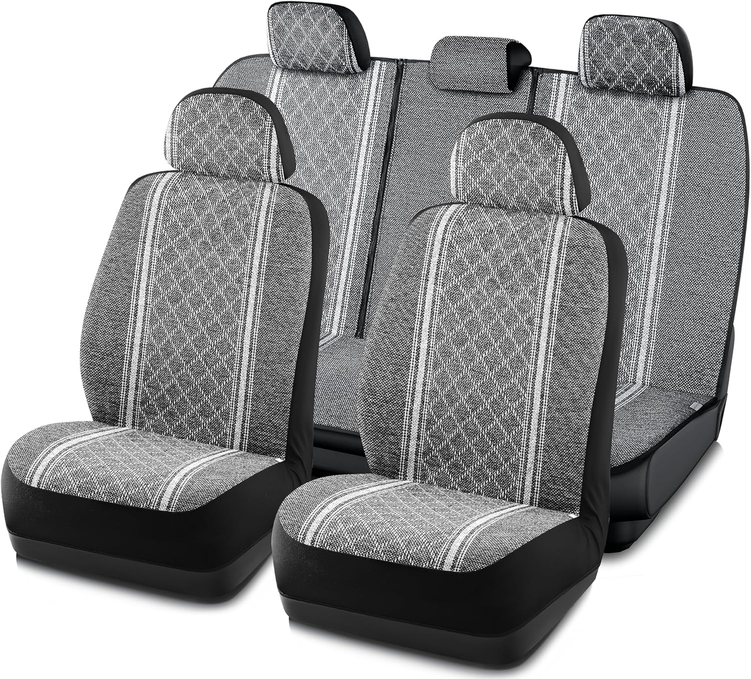 Road Comforts Baja Blanket Seat Covers Gray Diamond Bucket Seat Covers Low Back Full Set – Jacquard Fabric, Airbag Compatible, Universal Fits for Most Cars, Truck, SUV, Vans